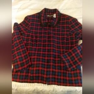 Sag Harbor Dress Vintage Red and Blue Plaid Collared Zip-up Blazer Sz 14 EUC
